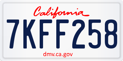 CA license plate 7KFF258