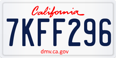 CA license plate 7KFF296