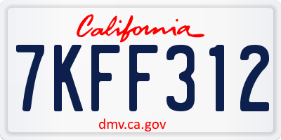 CA license plate 7KFF312