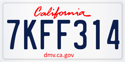 CA license plate 7KFF314
