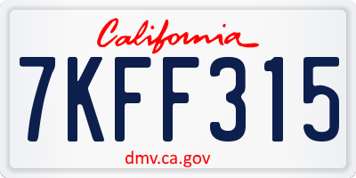 CA license plate 7KFF315