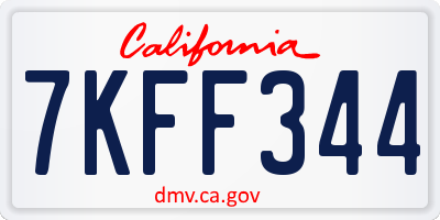 CA license plate 7KFF344
