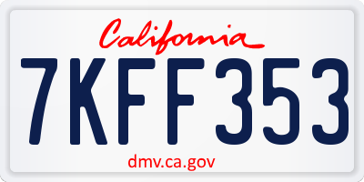 CA license plate 7KFF353