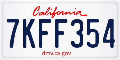 CA license plate 7KFF354