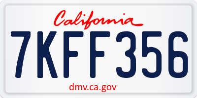 CA license plate 7KFF356