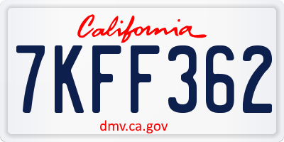 CA license plate 7KFF362