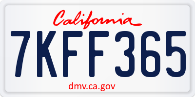 CA license plate 7KFF365
