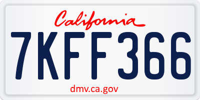 CA license plate 7KFF366