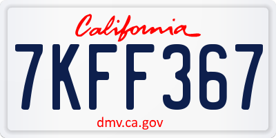 CA license plate 7KFF367