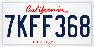 CA license plate 7KFF368