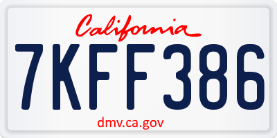 CA license plate 7KFF386