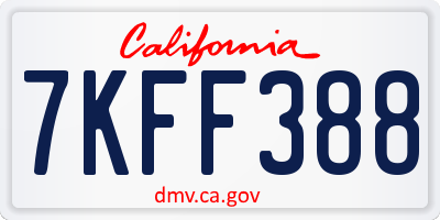 CA license plate 7KFF388