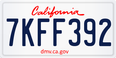 CA license plate 7KFF392