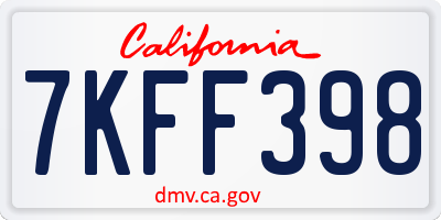 CA license plate 7KFF398