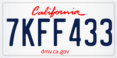 CA license plate 7KFF433