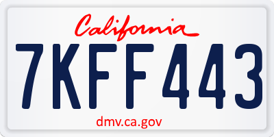 CA license plate 7KFF443