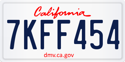 CA license plate 7KFF454