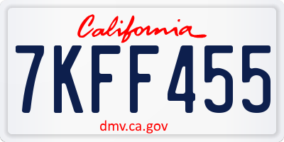 CA license plate 7KFF455