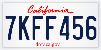 CA license plate 7KFF456