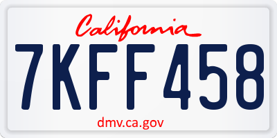 CA license plate 7KFF458
