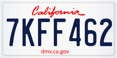 CA license plate 7KFF462