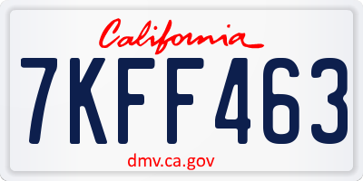 CA license plate 7KFF463