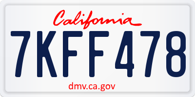 CA license plate 7KFF478