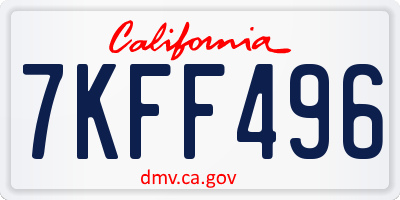 CA license plate 7KFF496