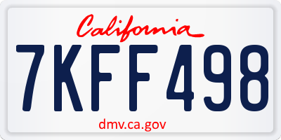 CA license plate 7KFF498