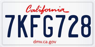 CA license plate 7KFG728