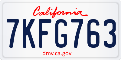 CA license plate 7KFG763