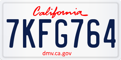 CA license plate 7KFG764