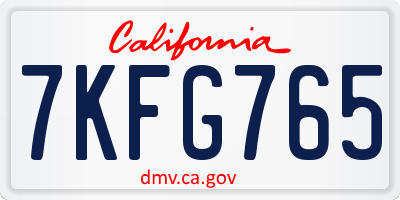 CA license plate 7KFG765