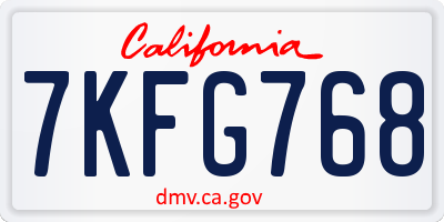 CA license plate 7KFG768