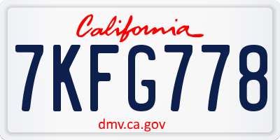 CA license plate 7KFG778