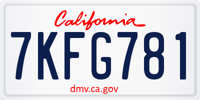 CA license plate 7KFG781
