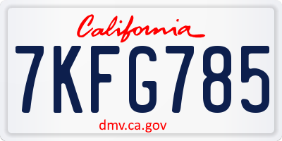 CA license plate 7KFG785