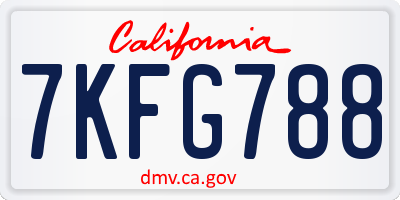 CA license plate 7KFG788