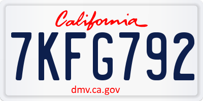 CA license plate 7KFG792