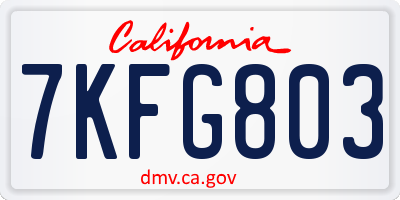 CA license plate 7KFG803
