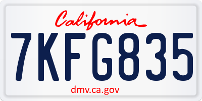 CA license plate 7KFG835