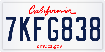 CA license plate 7KFG838