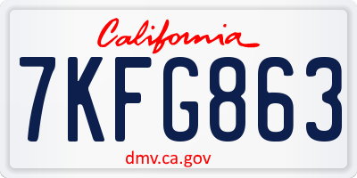 CA license plate 7KFG863