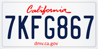CA license plate 7KFG867