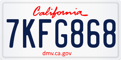 CA license plate 7KFG868