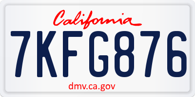 CA license plate 7KFG876