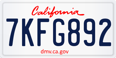 CA license plate 7KFG892