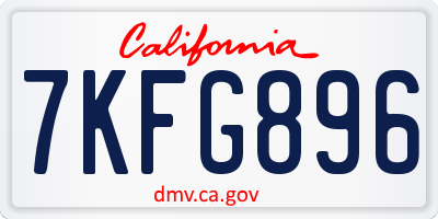 CA license plate 7KFG896