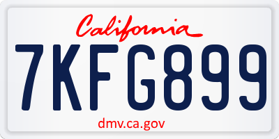 CA license plate 7KFG899