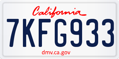 CA license plate 7KFG933
